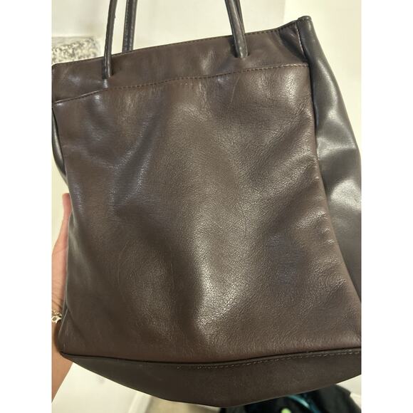 Two Tone Brown Nine West Shoulder Bag Tote Genuine Leather Smooth Magnetic Top - Picture 4 of 11